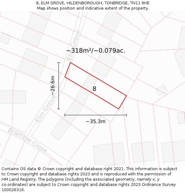 8, ELM GROVE, HILDENBOROUGH, TONBRIDGE, TN11 9HE: Plot and title map