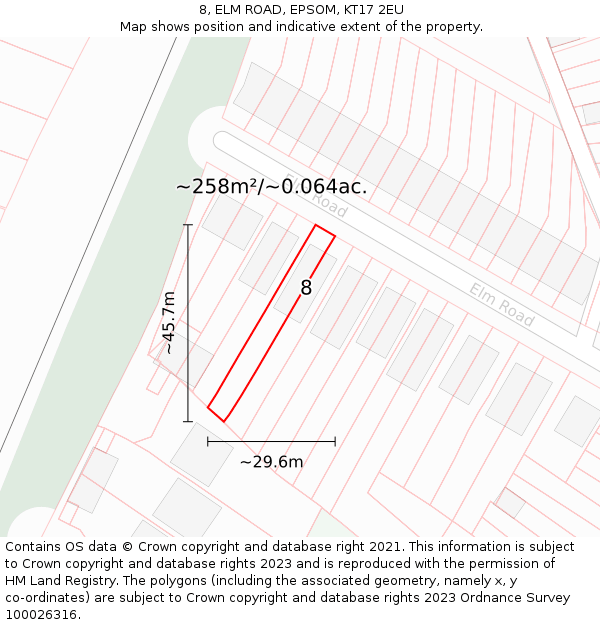 8, ELM ROAD, EPSOM, KT17 2EU: Plot and title map