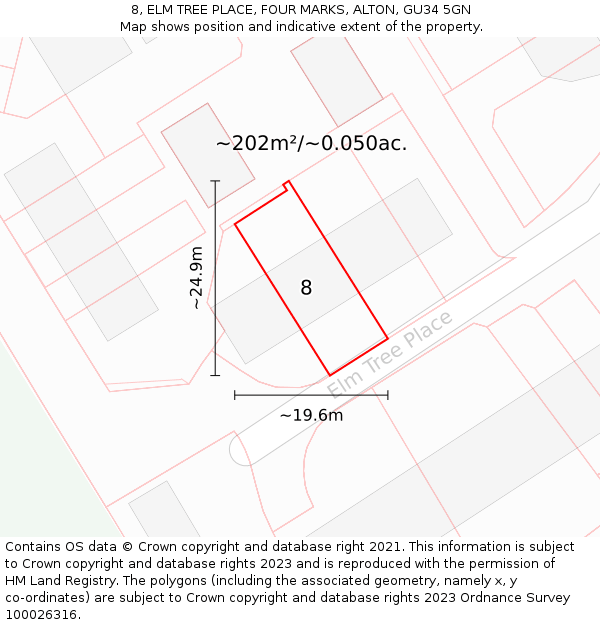 8, ELM TREE PLACE, FOUR MARKS, ALTON, GU34 5GN: Plot and title map