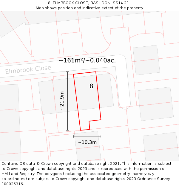 8, ELMBROOK CLOSE, BASILDON, SS14 2FH: Plot and title map