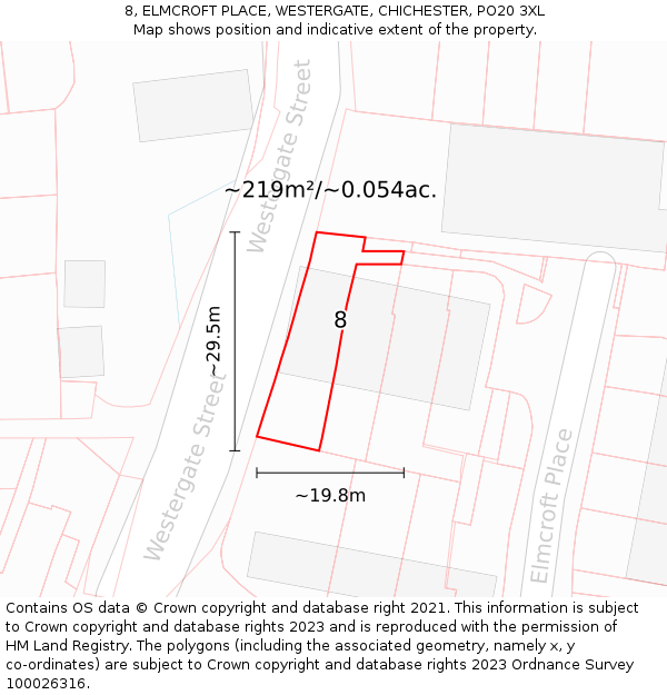8, ELMCROFT PLACE, WESTERGATE, CHICHESTER, PO20 3XL: Plot and title map