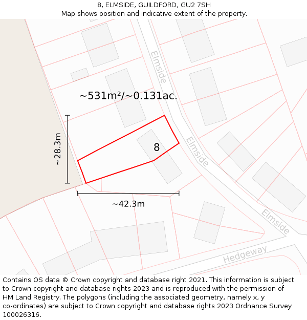 8, ELMSIDE, GUILDFORD, GU2 7SH: Plot and title map