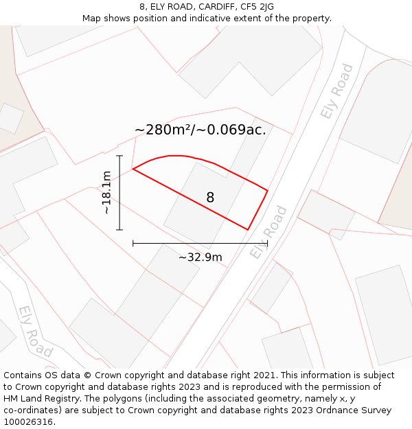 8, ELY ROAD, CARDIFF, CF5 2JG: Plot and title map