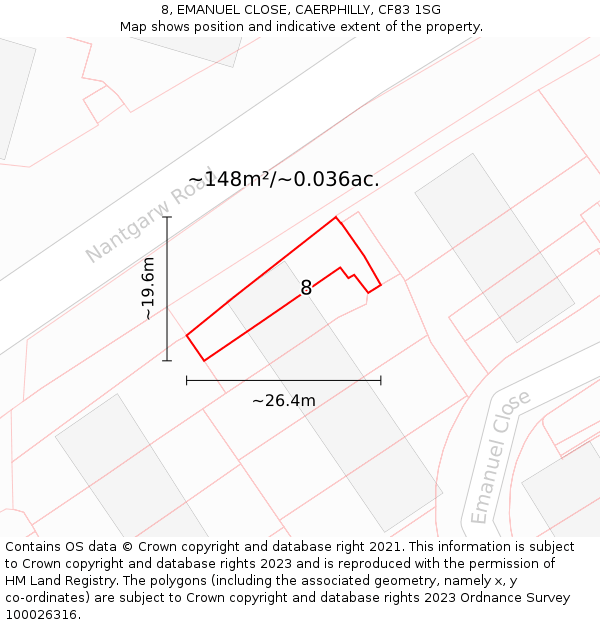 8, EMANUEL CLOSE, CAERPHILLY, CF83 1SG: Plot and title map