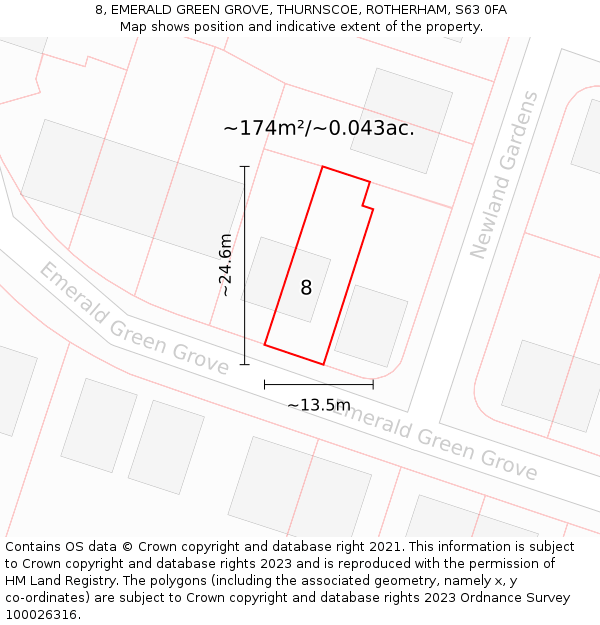 8, EMERALD GREEN GROVE, THURNSCOE, ROTHERHAM, S63 0FA: Plot and title map