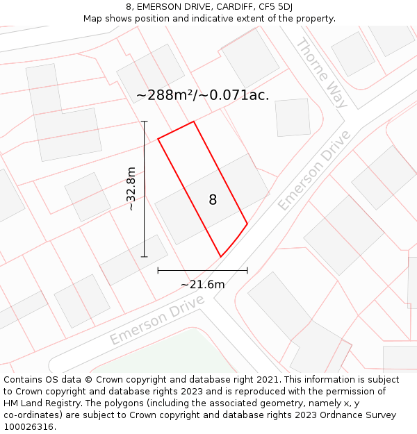 8, EMERSON DRIVE, CARDIFF, CF5 5DJ: Plot and title map