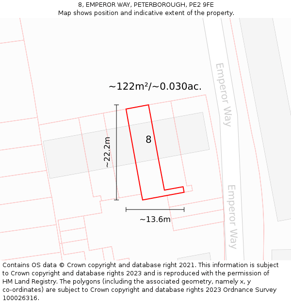 8, EMPEROR WAY, PETERBOROUGH, PE2 9FE: Plot and title map