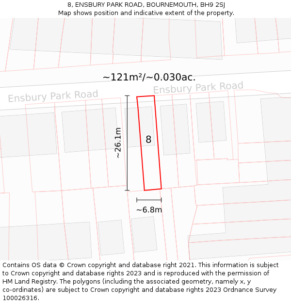 8, ENSBURY PARK ROAD, BOURNEMOUTH, BH9 2SJ: Plot and title map