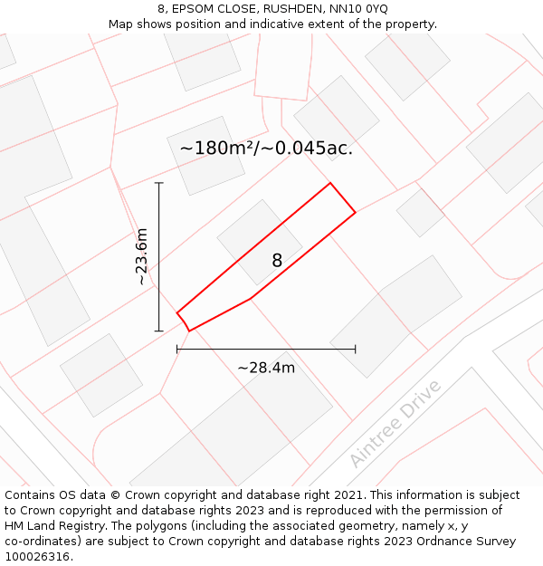 8, EPSOM CLOSE, RUSHDEN, NN10 0YQ: Plot and title map