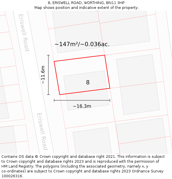 8, ERISWELL ROAD, WORTHING, BN11 3HP: Plot and title map