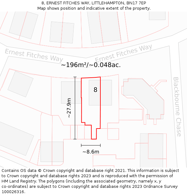 8, ERNEST FITCHES WAY, LITTLEHAMPTON, BN17 7EP: Plot and title map