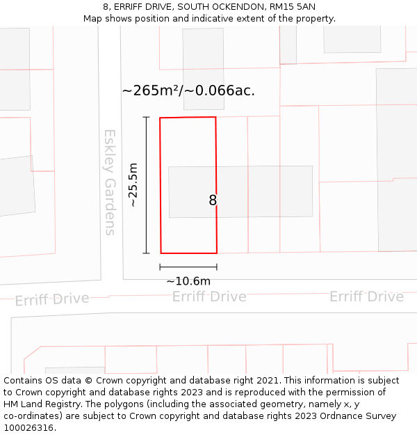 8, ERRIFF DRIVE, SOUTH OCKENDON, RM15 5AN: Plot and title map