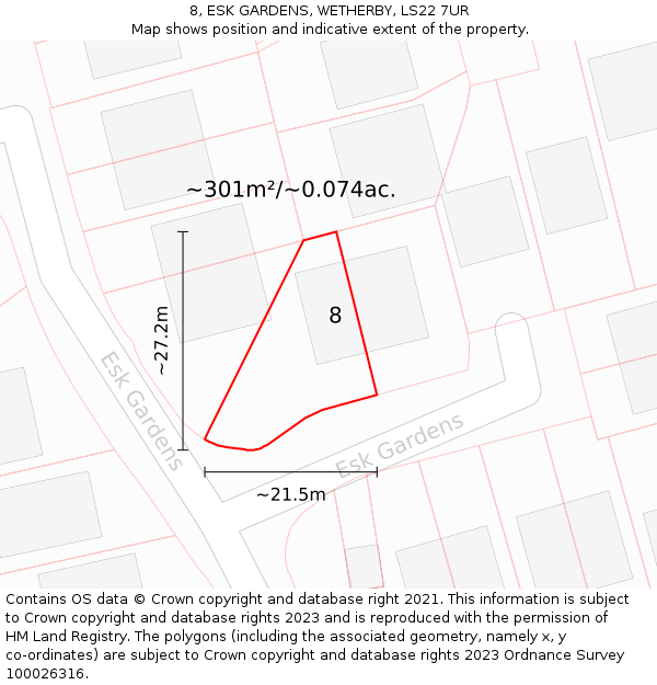 8, ESK GARDENS, WETHERBY, LS22 7UR: Plot and title map