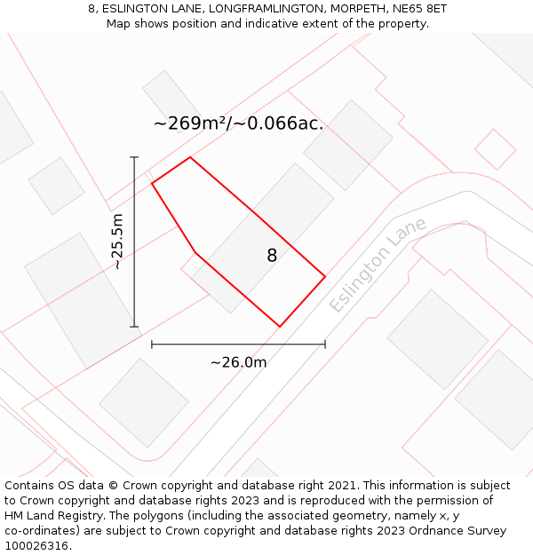 8, ESLINGTON LANE, LONGFRAMLINGTON, MORPETH, NE65 8ET: Plot and title map