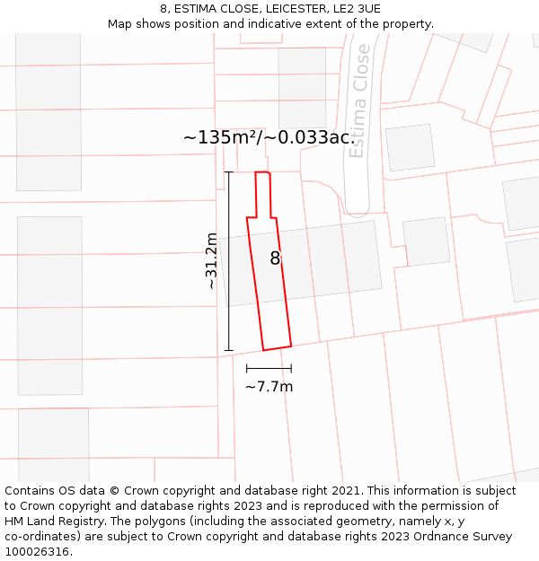 8, ESTIMA CLOSE, LEICESTER, LE2 3UE: Plot and title map