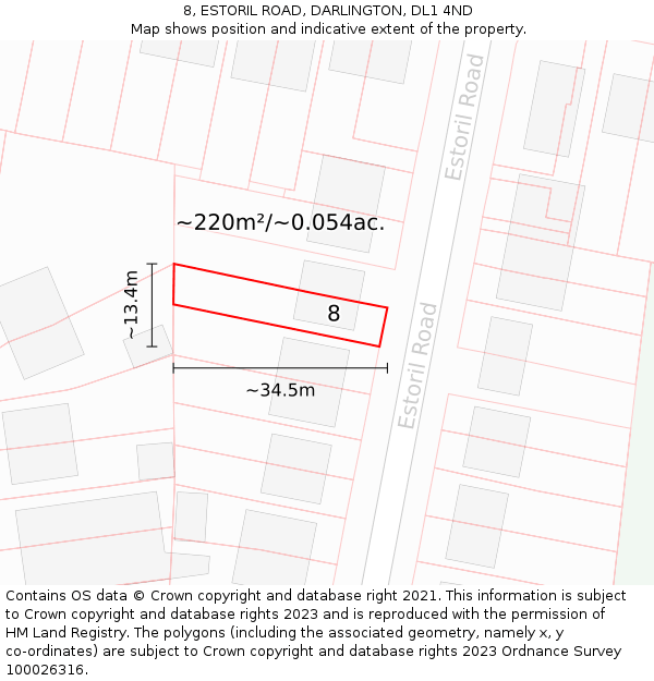 8, ESTORIL ROAD, DARLINGTON, DL1 4ND: Plot and title map