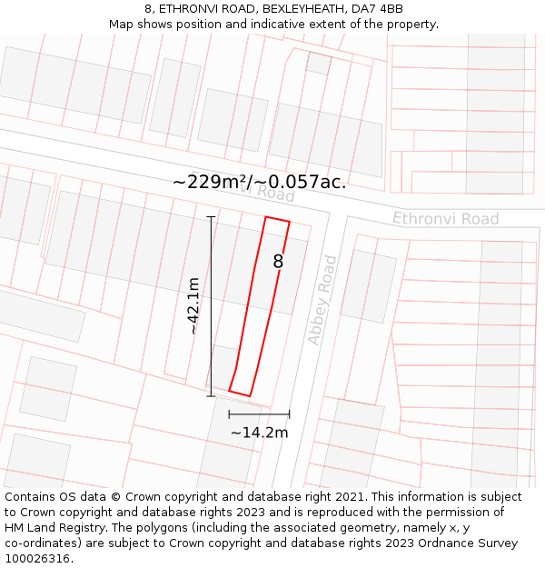 8, ETHRONVI ROAD, BEXLEYHEATH, DA7 4BB: Plot and title map