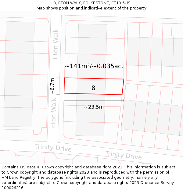 8, ETON WALK, FOLKESTONE, CT19 5US: Plot and title map