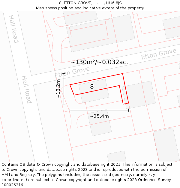 8, ETTON GROVE, HULL, HU6 8JS: Plot and title map