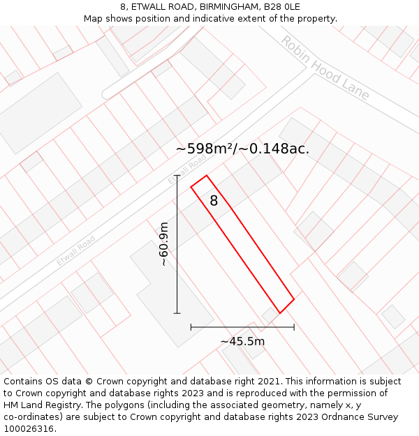 8, ETWALL ROAD, BIRMINGHAM, B28 0LE: Plot and title map