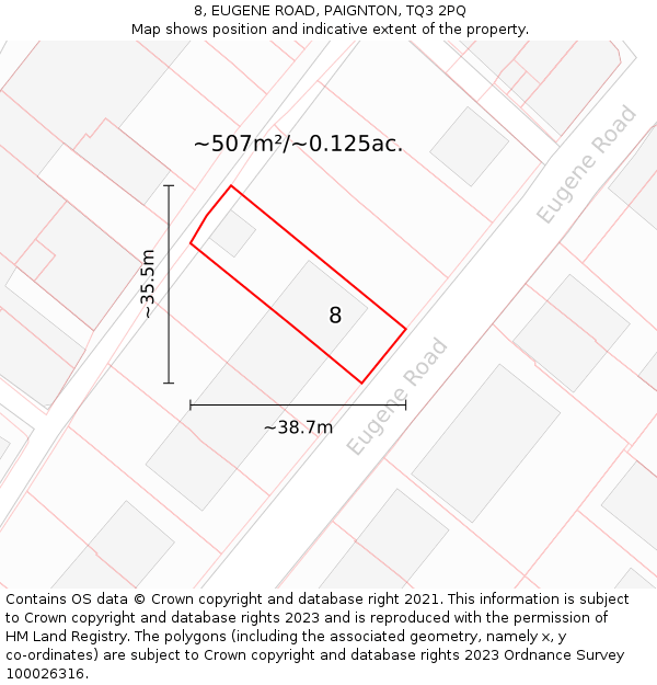8, EUGENE ROAD, PAIGNTON, TQ3 2PQ: Plot and title map