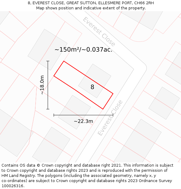 8, EVEREST CLOSE, GREAT SUTTON, ELLESMERE PORT, CH66 2RH: Plot and title map
