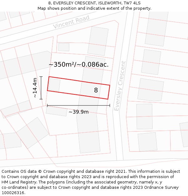 8, EVERSLEY CRESCENT, ISLEWORTH, TW7 4LS: Plot and title map