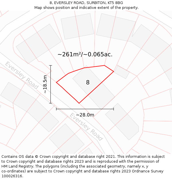 8, EVERSLEY ROAD, SURBITON, KT5 8BG: Plot and title map