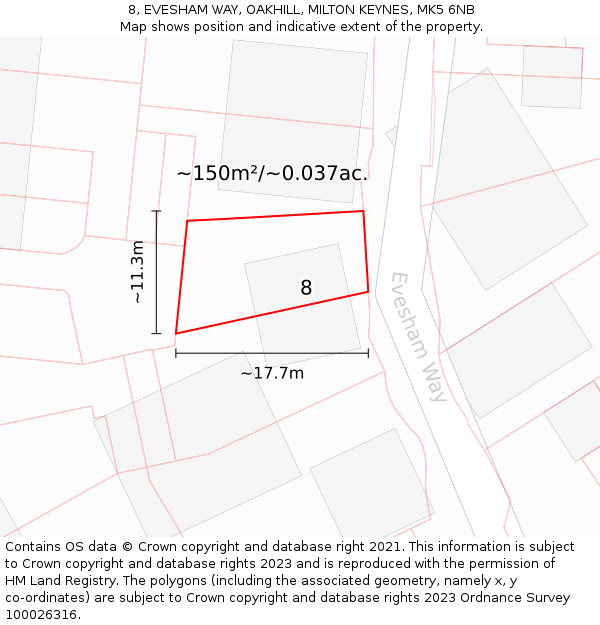 8, EVESHAM WAY, OAKHILL, MILTON KEYNES, MK5 6NB: Plot and title map