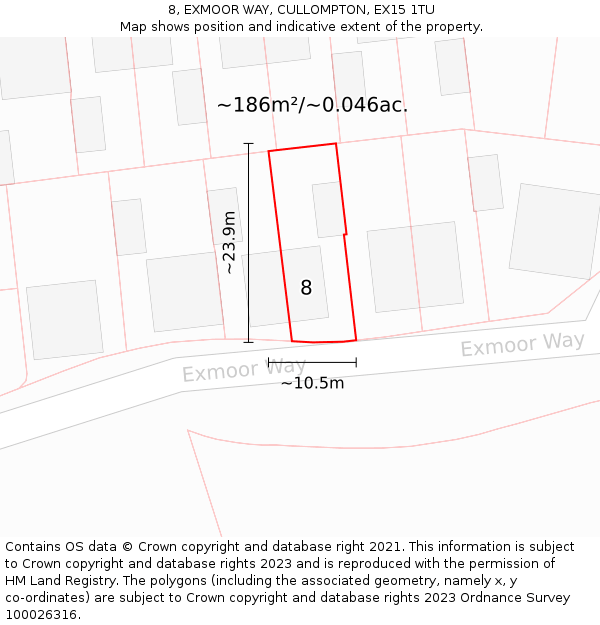 8, EXMOOR WAY, CULLOMPTON, EX15 1TU: Plot and title map