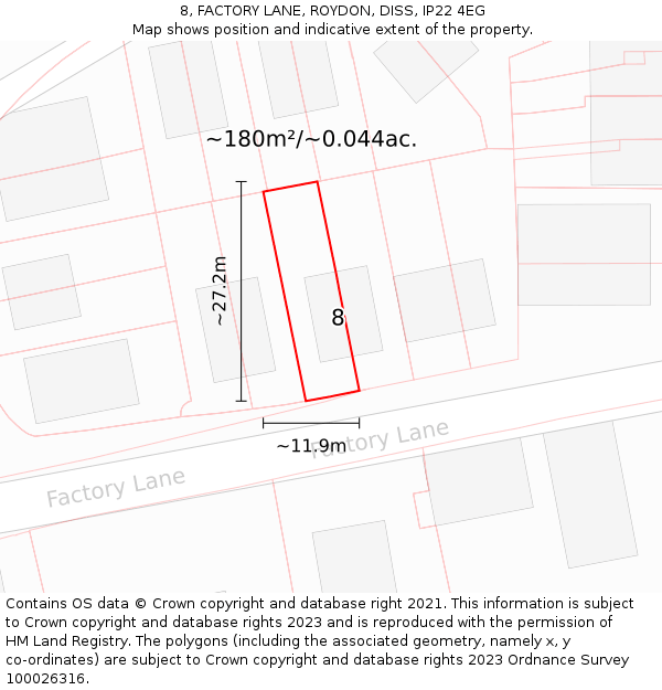 8, FACTORY LANE, ROYDON, DISS, IP22 4EG: Plot and title map