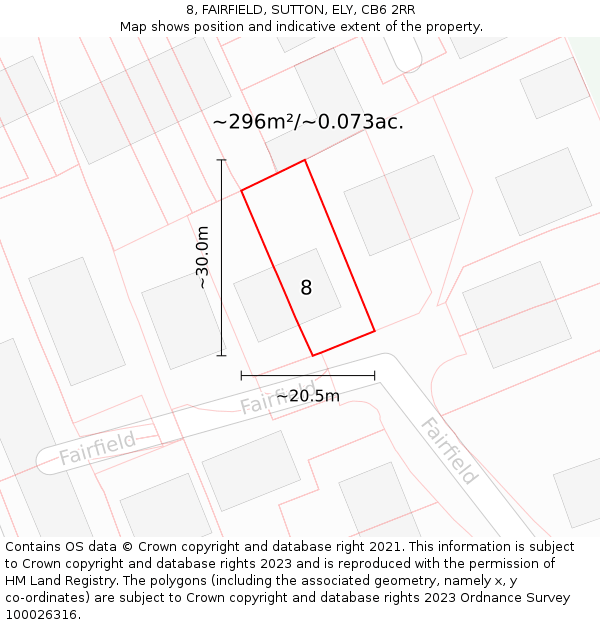 8, FAIRFIELD, SUTTON, ELY, CB6 2RR: Plot and title map