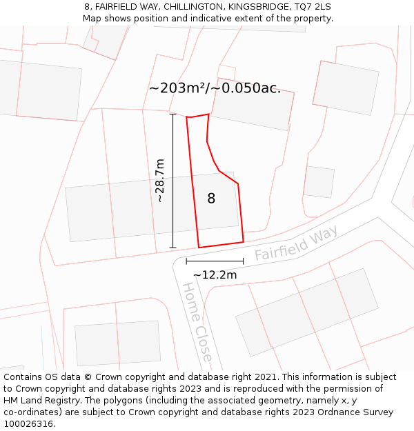 8, FAIRFIELD WAY, CHILLINGTON, KINGSBRIDGE, TQ7 2LS: Plot and title map