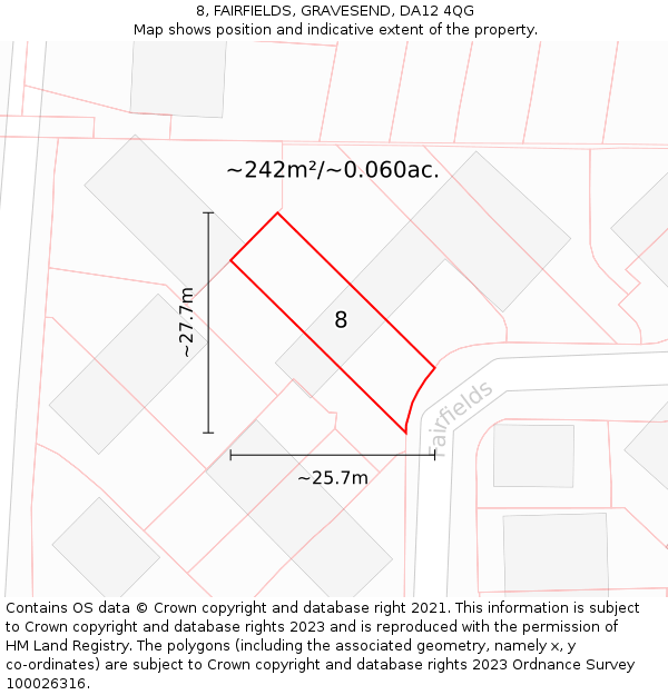 8, FAIRFIELDS, GRAVESEND, DA12 4QG: Plot and title map