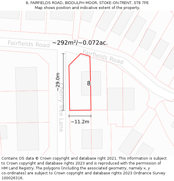 8, FAIRFIELDS ROAD, BIDDULPH MOOR, STOKE-ON-TRENT, ST8 7PE: Plot and title map