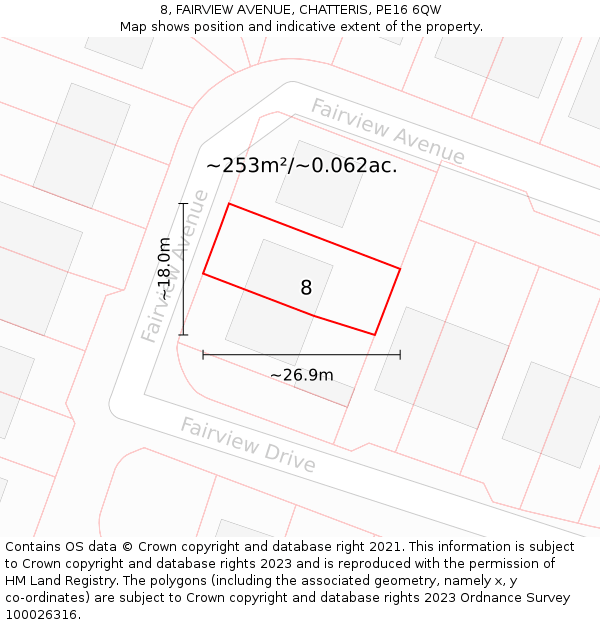 8, FAIRVIEW AVENUE, CHATTERIS, PE16 6QW: Plot and title map