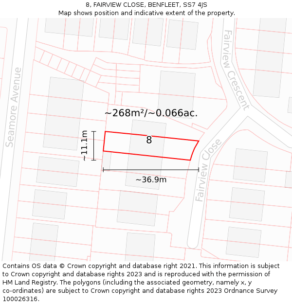 8, FAIRVIEW CLOSE, BENFLEET, SS7 4JS: Plot and title map