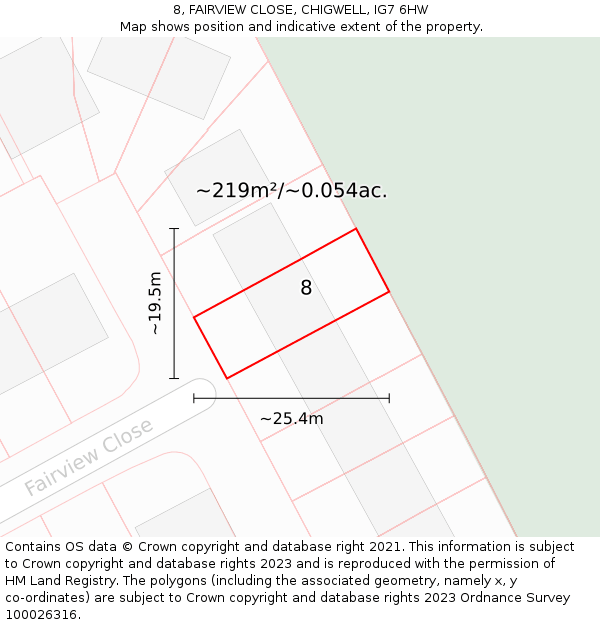 8, FAIRVIEW CLOSE, CHIGWELL, IG7 6HW: Plot and title map