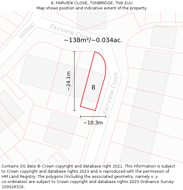 8, FAIRVIEW CLOSE, TONBRIDGE, TN9 2UU: Plot and title map
