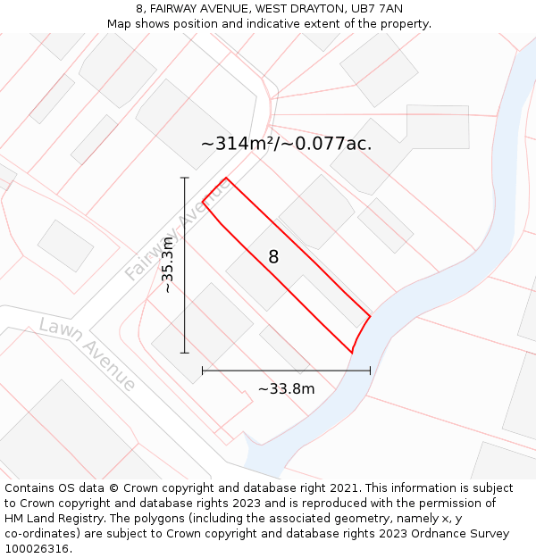 8, FAIRWAY AVENUE, WEST DRAYTON, UB7 7AN: Plot and title map
