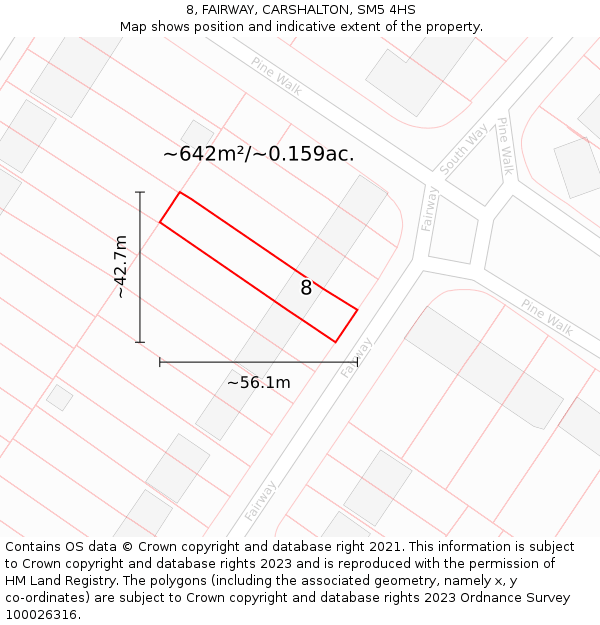 8, FAIRWAY, CARSHALTON, SM5 4HS: Plot and title map