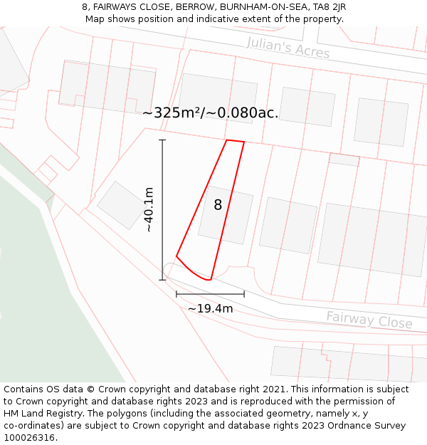 8, FAIRWAYS CLOSE, BERROW, BURNHAM-ON-SEA, TA8 2JR: Plot and title map