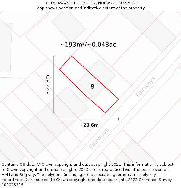 8, FAIRWAYS, HELLESDON, NORWICH, NR6 5PN: Plot and title map