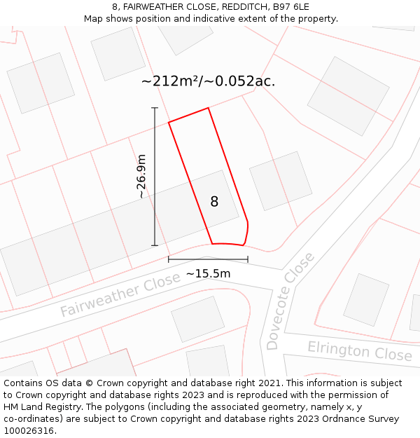 8, FAIRWEATHER CLOSE, REDDITCH, B97 6LE: Plot and title map