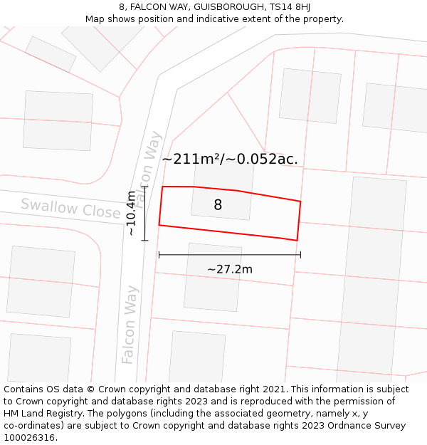 8, FALCON WAY, GUISBOROUGH, TS14 8HJ: Plot and title map