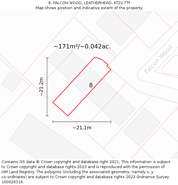 8, FALCON WOOD, LEATHERHEAD, KT22 7TF: Plot and title map