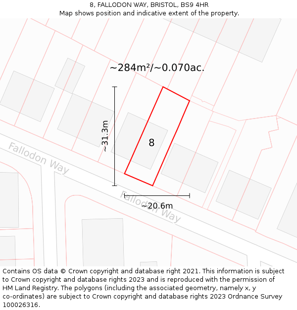 8, FALLODON WAY, BRISTOL, BS9 4HR: Plot and title map