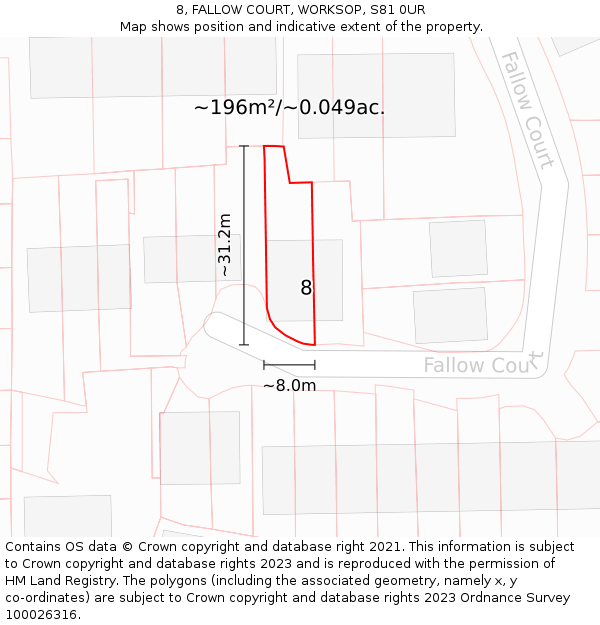 8, FALLOW COURT, WORKSOP, S81 0UR: Plot and title map