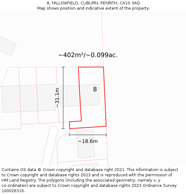 8, FALLOWFIELD, CLIBURN, PENRITH, CA10 3AQ: Plot and title map