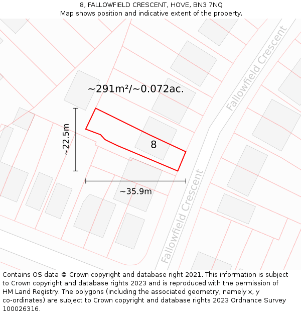8, FALLOWFIELD CRESCENT, HOVE, BN3 7NQ: Plot and title map